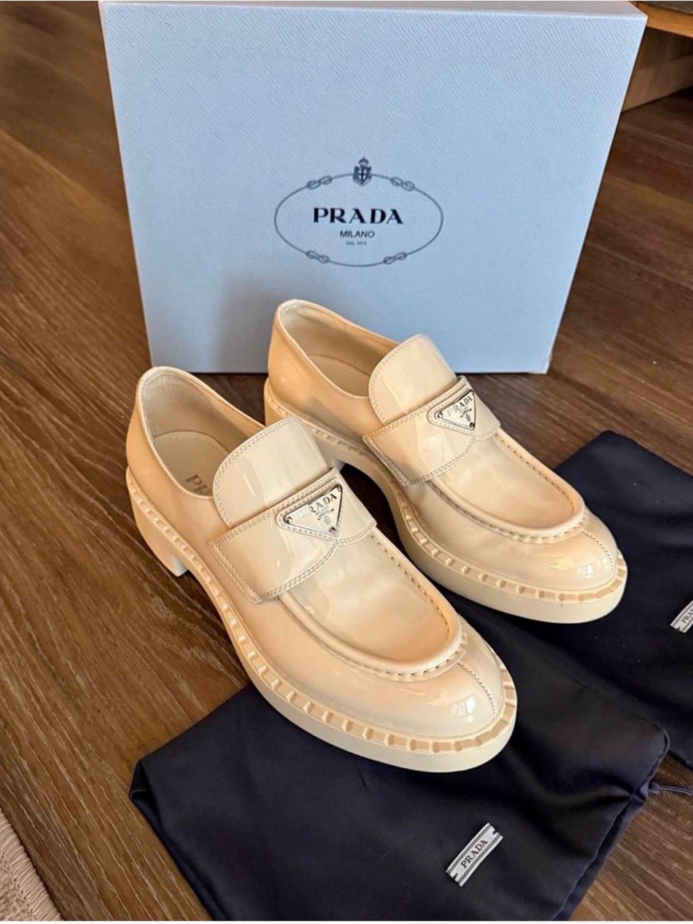 Prada Women’s Beige Patent Leather Loafers - Picture 8 of 8